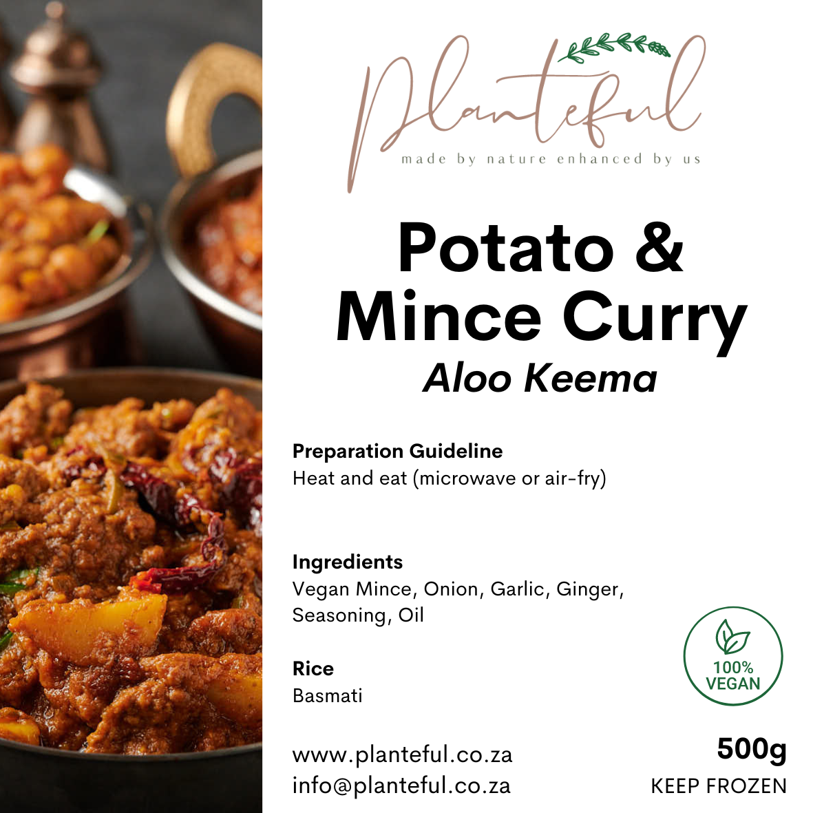 Potato & vegan mince curry & rice
