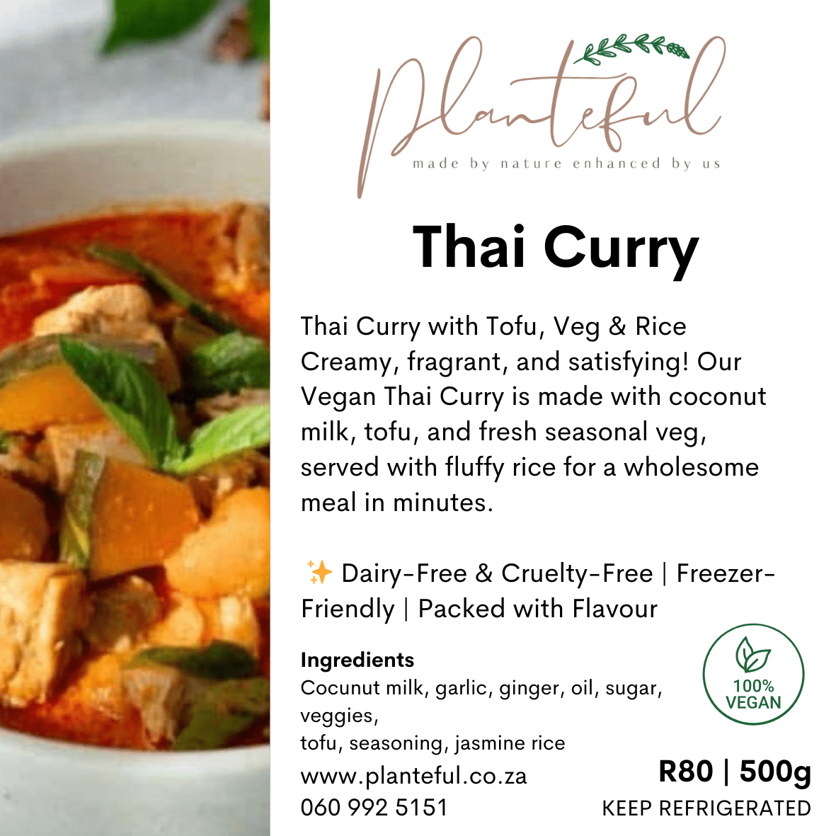 Thai Curry with Tofu, Veg & Rice